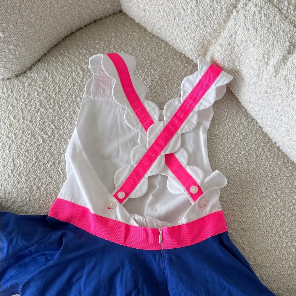 Jacadi White Navy & Hot Pink Scalloped Dress - Picture 2 of 3